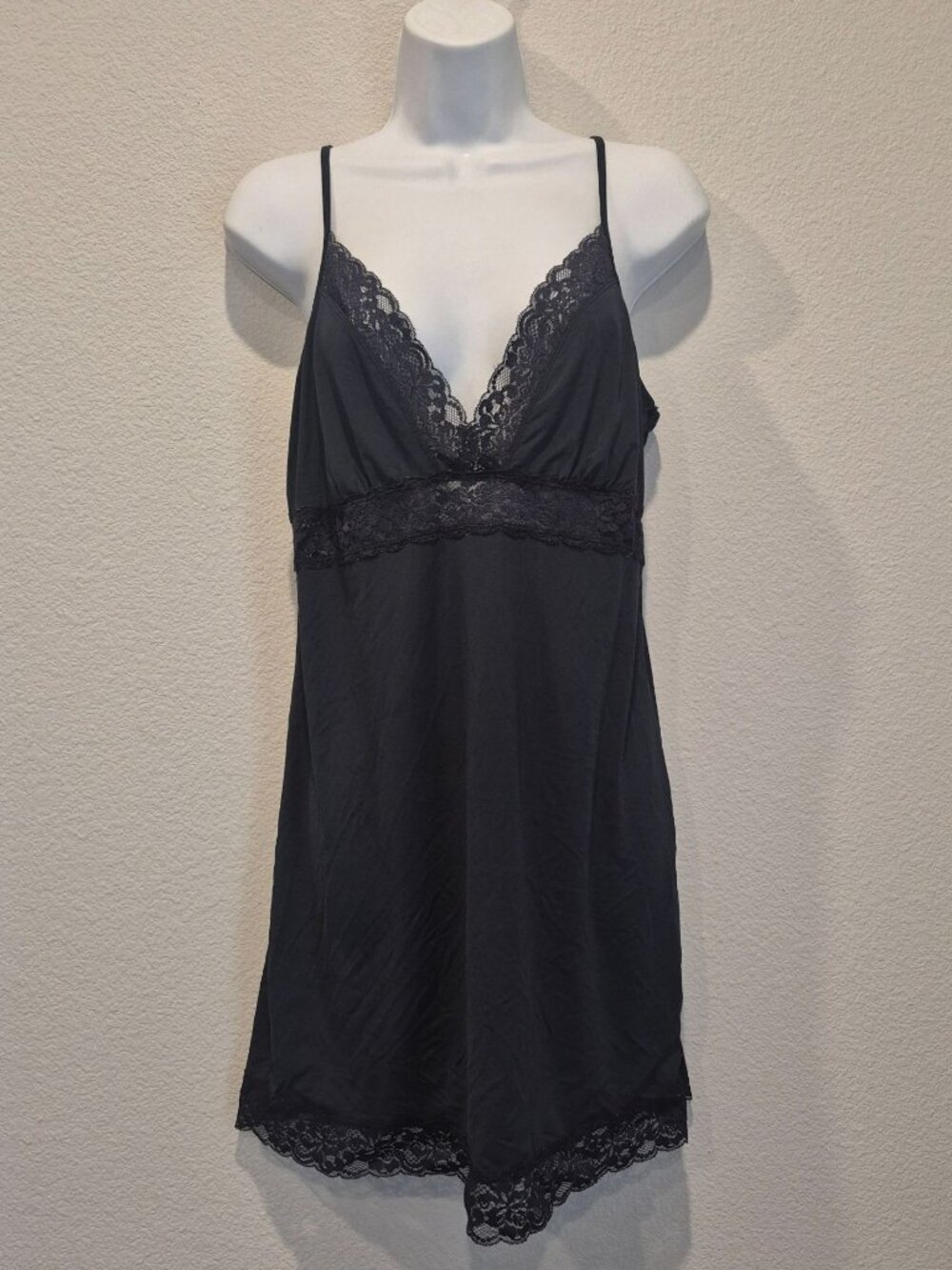 Anthropologie Eloise Black Nightgown Slip Dress Lace Adjustable Women's Medium